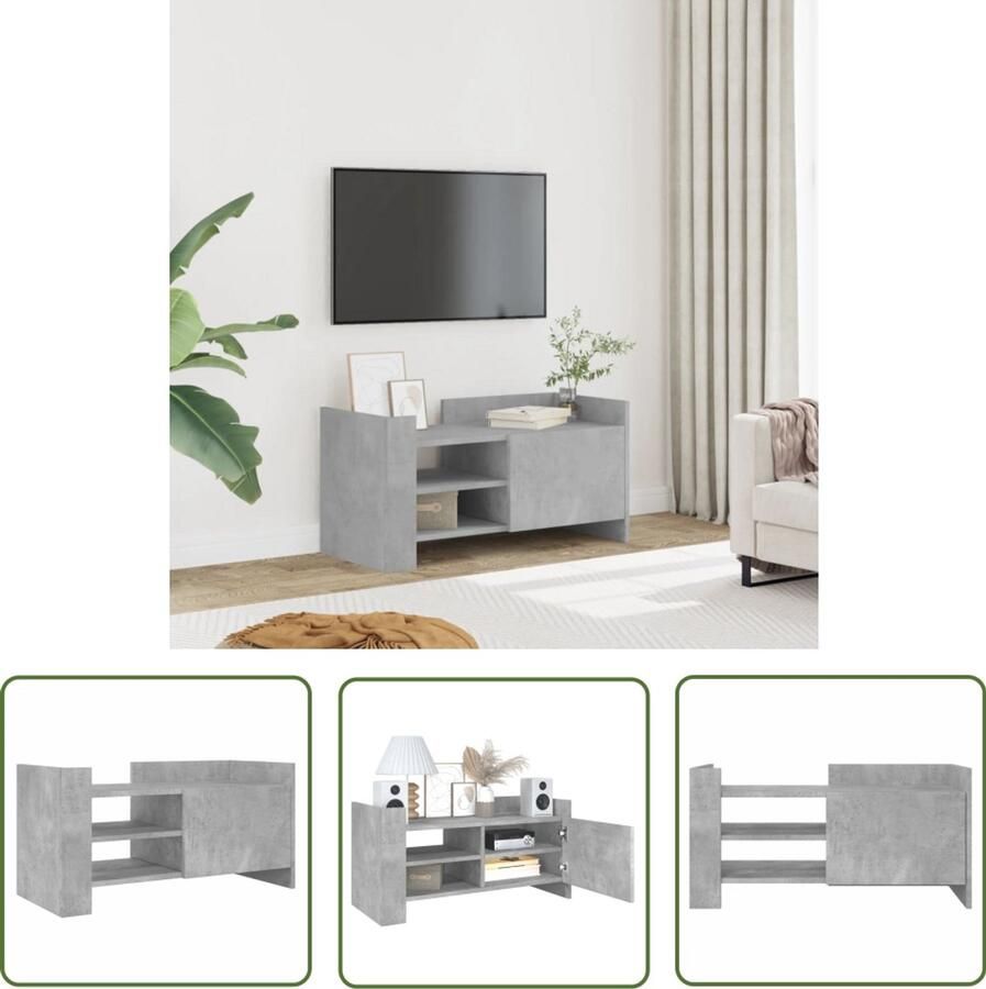 The Living Store Tv-meubel 80x35x40 cm bewerkt hout betongrijs Tv-meubel Houten Tv-standaard Tv Kast Betonnen Grijs Living Room Furniture