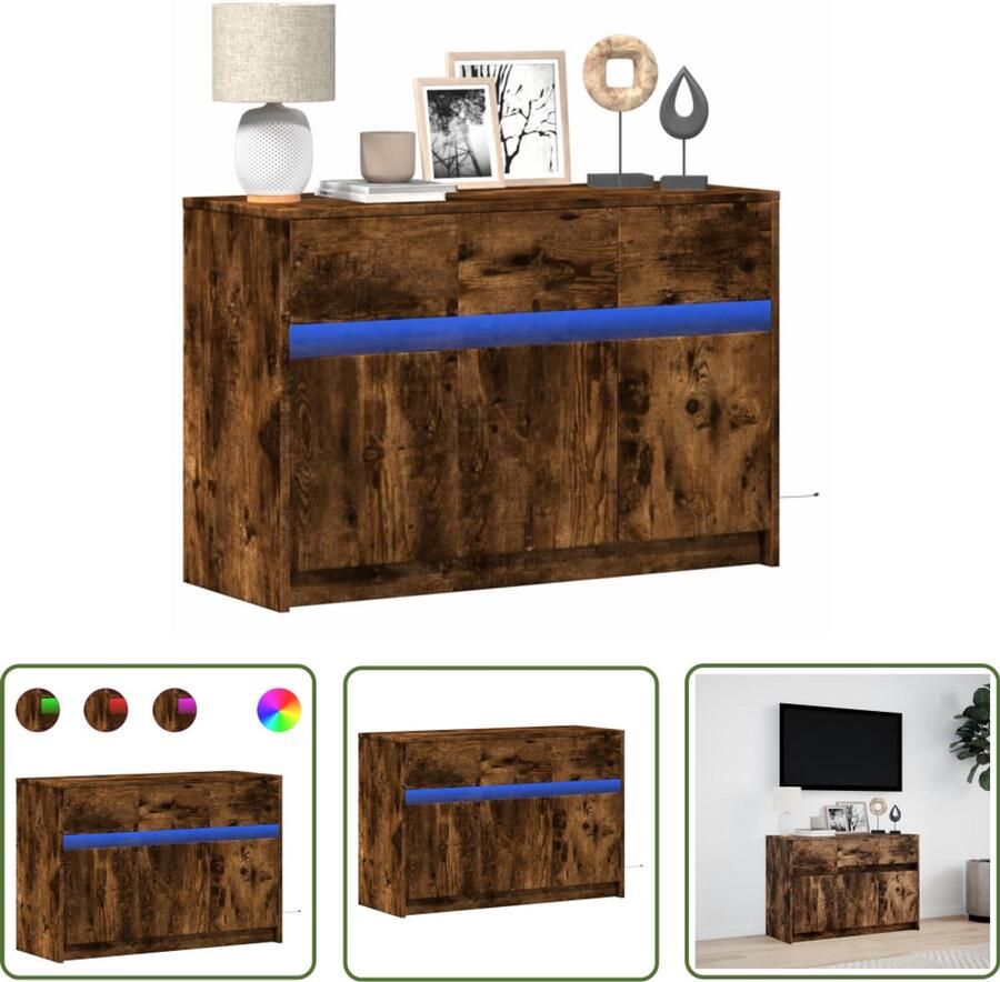 VidaXL Tv-meubel met LED 91x34x61 cm bewerkt hout gerookt eikenkleur Tv-meubel Houten Tv-standaard Led Tv-meubel Salontafel Media Kast