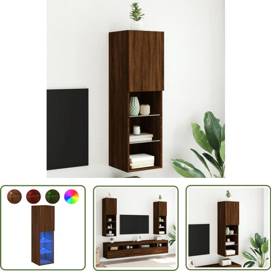 The Living Store Tv-meubel met LED-verlichting 30 5x30x102 cm bruin eikenkleur Tv-meubel Houten Tv-standaard Led Tv Kast Mediabox Bergruimte