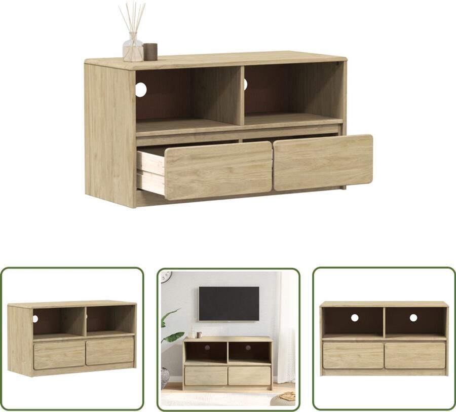 The Living Store Tv-meubel SAUDA 99x43x55 cm massief grenenhout eikenkleurig Tv-meubel Houten Tv-standaard Salontafel Grenoble Tafel Vintage Tv-kast