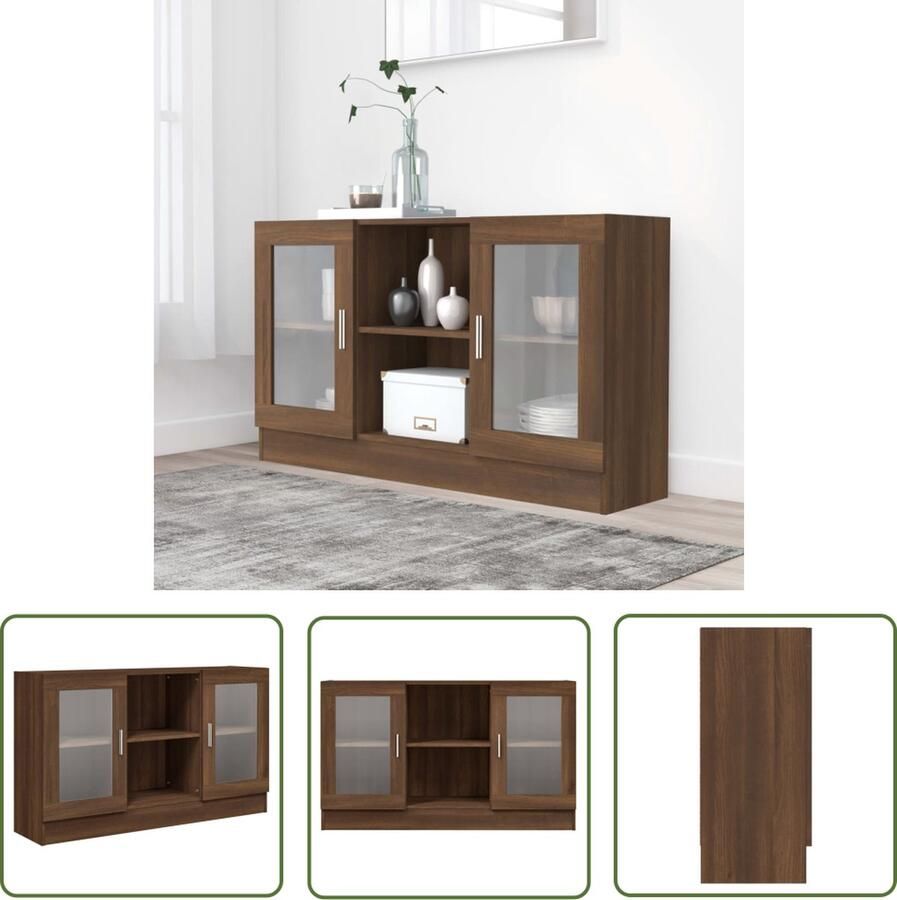 The Living Store Vitrinekast 120x30 5x70 cm bewerkt hout bruin eikenkleur Vitrinekast Houten Kast Bruine Eiken Opslagruimte Designmeubilair