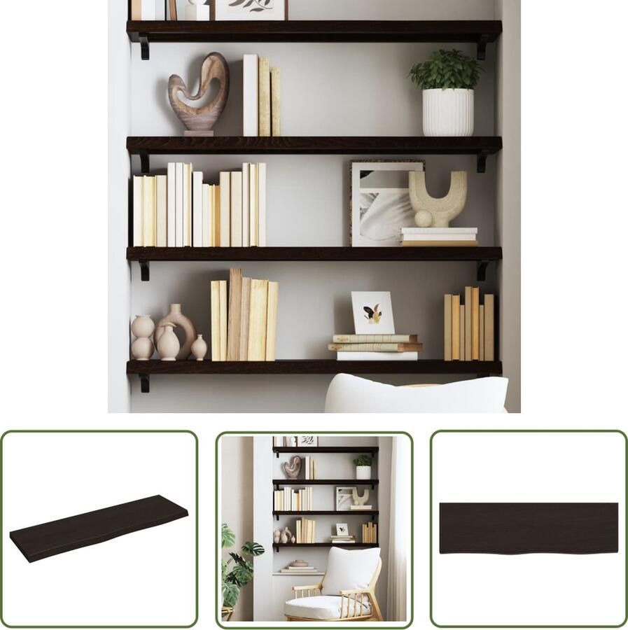 VidaXL Houten Wanddecoratie Wandplanken Wandschap behandeld massief eikenhout donkerbruin Eikenhouten Plank Vintage Wandrek Industriële Wandopstelling - Foto 2