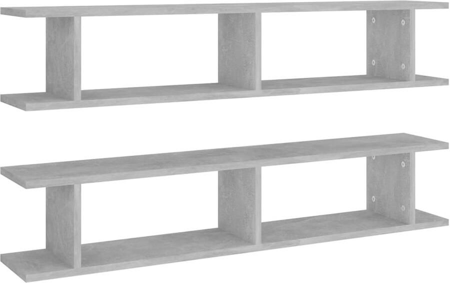 The Living Store Wandschappen 2 st 105x18x20 cm bewerkt hout betongrijs Wandplank Wanden Decoratie Beton Grijs Woonaccessoires Living Room Decor