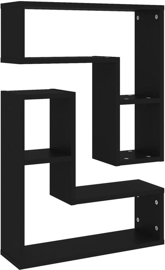 VidaXL Houten Wanddecoratie Wandplanken Wandschappen 2 st 50x15x50 cm bewerkt hout zwart Opslagoplossing Kastjes Interieuraccessoires