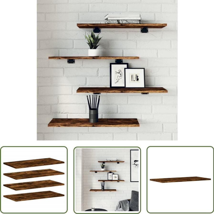 VidaXL Houten Wanddecoratie Wandplanken Wandschappen 4 st 60x20x1 5 cm bewerkt hout gerookt eikenkleur Woonaccessoires Bergruimte Creëren Eiken Meubels