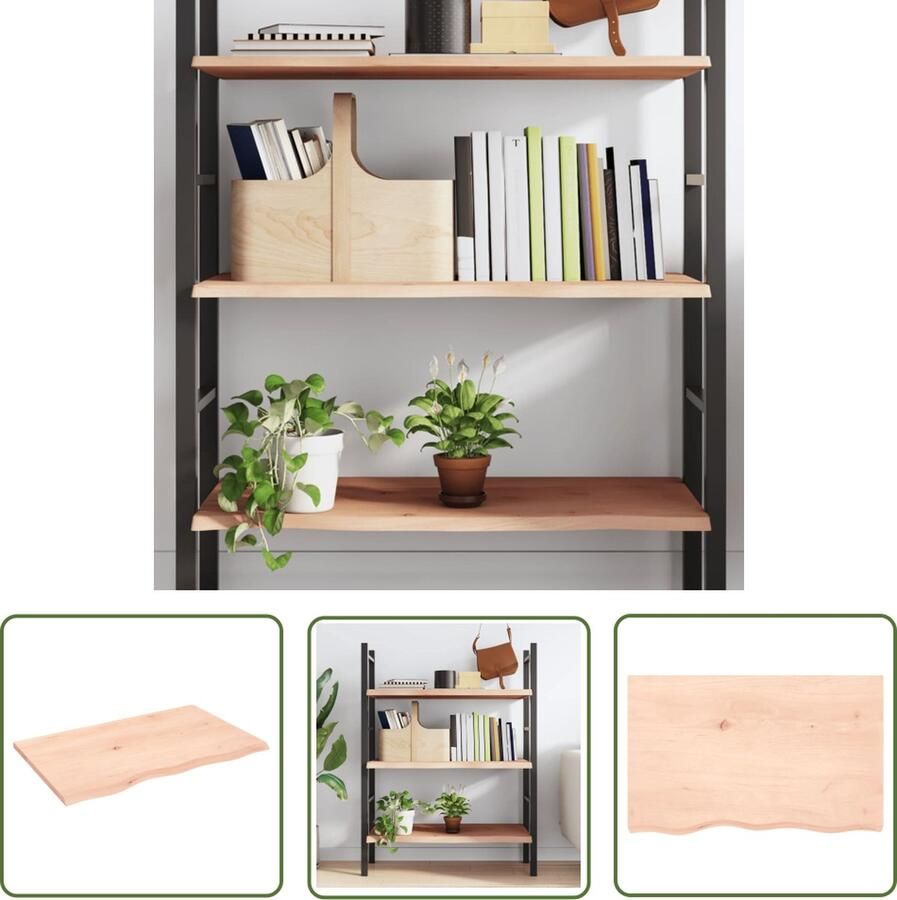 The Living Store Wandschap 80x50x2 cm onbehandeld massief eikenhout Wandplankje Houten Wandplank Eikenhouten Wandplank Rustic Wanddecoratie Vintage Wandplank