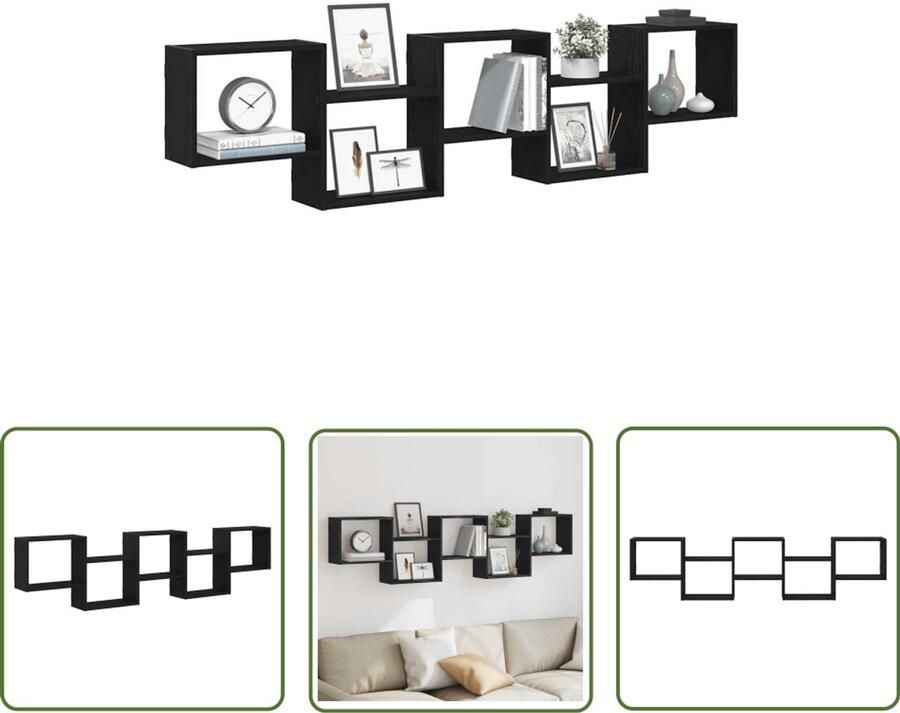 VidaXL Wandschap kubus 5 vakken bewerkt hout zwart Wandkast Houten Wandkast Opslagkasten Design Wandkast Minimalistisch Wonen
