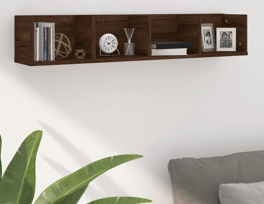 VidaXL Houten Wandplank Wand Rek Wandschap CD 100x18x18 cm bewerkt hout bruin eikenkleur Opbergkast Tv Kast Media Shelving