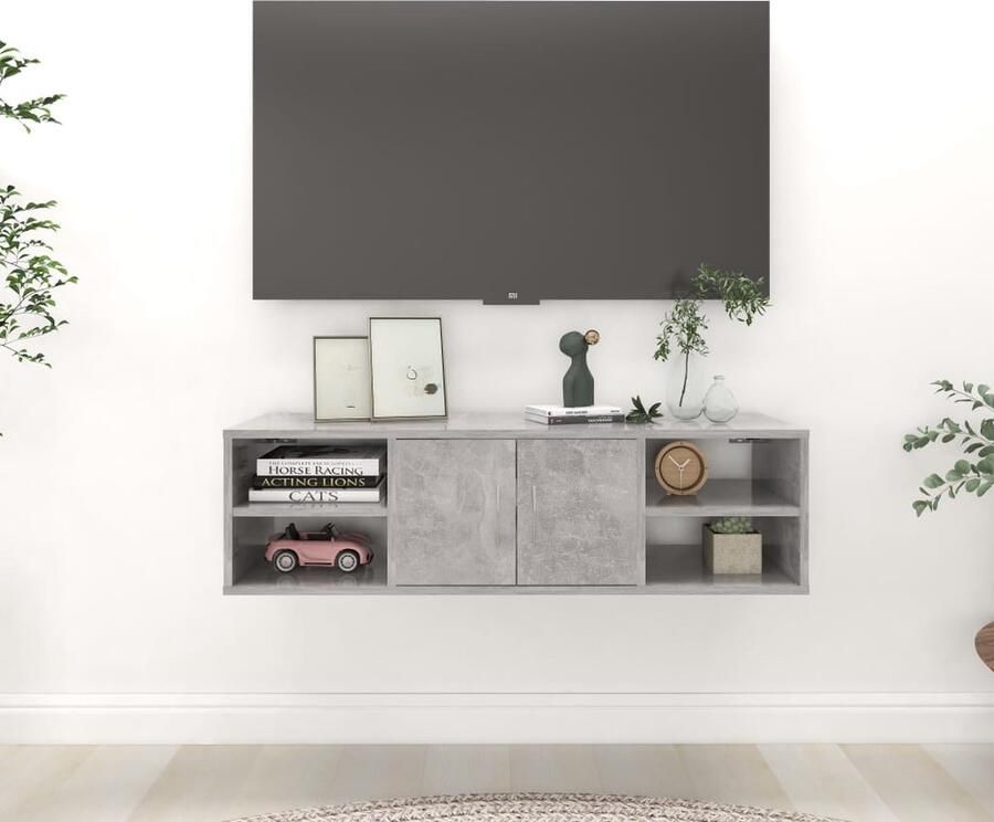 VidaXL Houten Wandplank Wanddecoratie Wandschap 102x30x29 cm bewerkt hout betongrijs Bergruimte Opslagmogelijkheid Minimalistisch Design