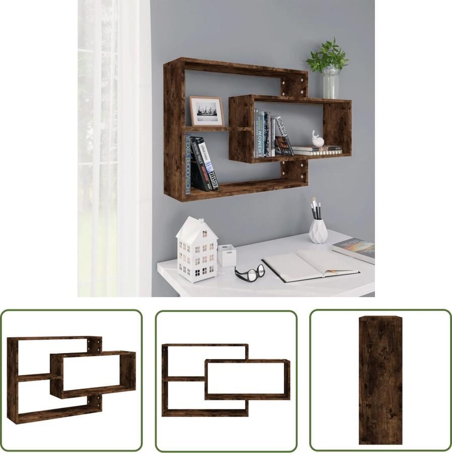 The Living Store Wandschap 104x20x58 5 cm bewerkt hout gerookt eikenkleurig Wanddecoratie Houten Wandplank Bergruimte Opslagoplossing Woonaccessoires