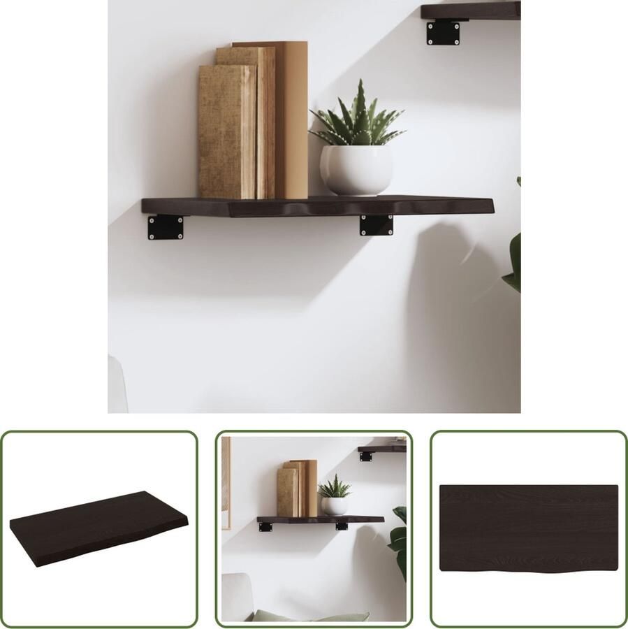 VidaXL Houten Wandplank Wanddecoratie Wandschap 40x20x2 cm behandeld massief eikenhout donkerbruin Eikenhouten Plank Vintage Wandplank Woondecoratie