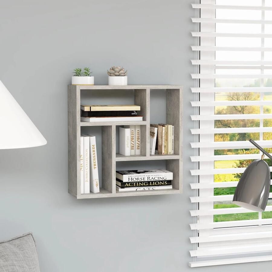 The Living Store Wandschap 45 1x16x45 1 cm bewerkt hout betongrijs Wandplank Houten Plank Bergruimte Opbergkast Woondecoratie