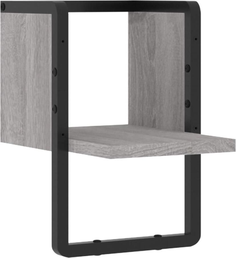 The Living Store Wandschap met stang 20x25x30 cm grijs sonoma eikenkleurig Wanddecoratie Wandplanken Houten Wandplank Grijze Wandplank Minimalistisch Wonen