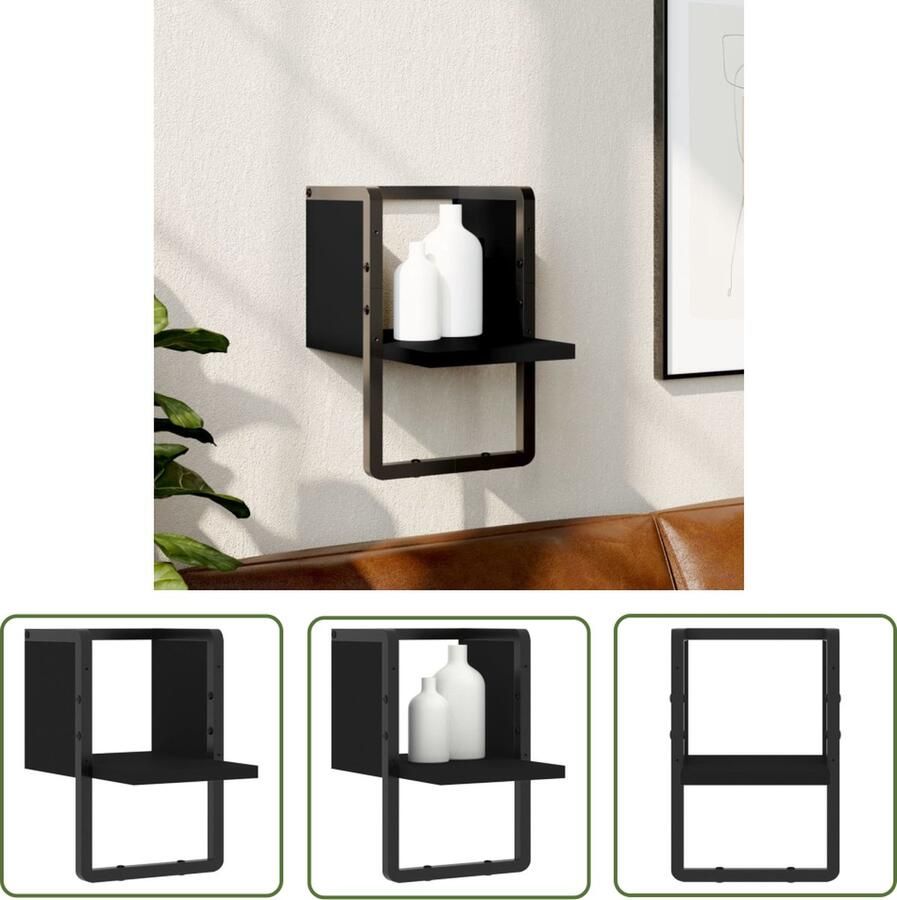 The Living Store Wandschap met stang 20x25x30 cm zwart Zwevend Wandschap Zwarte Wanddecoratie Houten Wandplank Wandorganizer Opbergwand