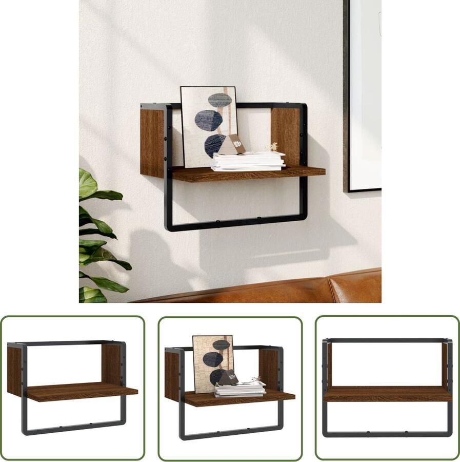 VidaXL Wandschap met stang 40x25x30 cm bruin eikenkleur Wanddecoratie Houten Wandplank Opbergkast Living Room Decor Badkamer Organisatie - Foto 2