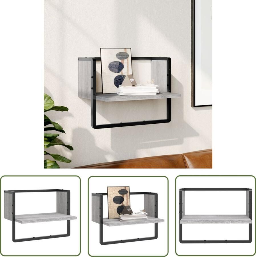 The Living Store Wandschap met stang 40x25x30 cm grijs sonoma eikenkleurig Wanddecoratie Houten Wandplank Woondecoratie Grijze Wandplank Sonome Eiken - Foto 2