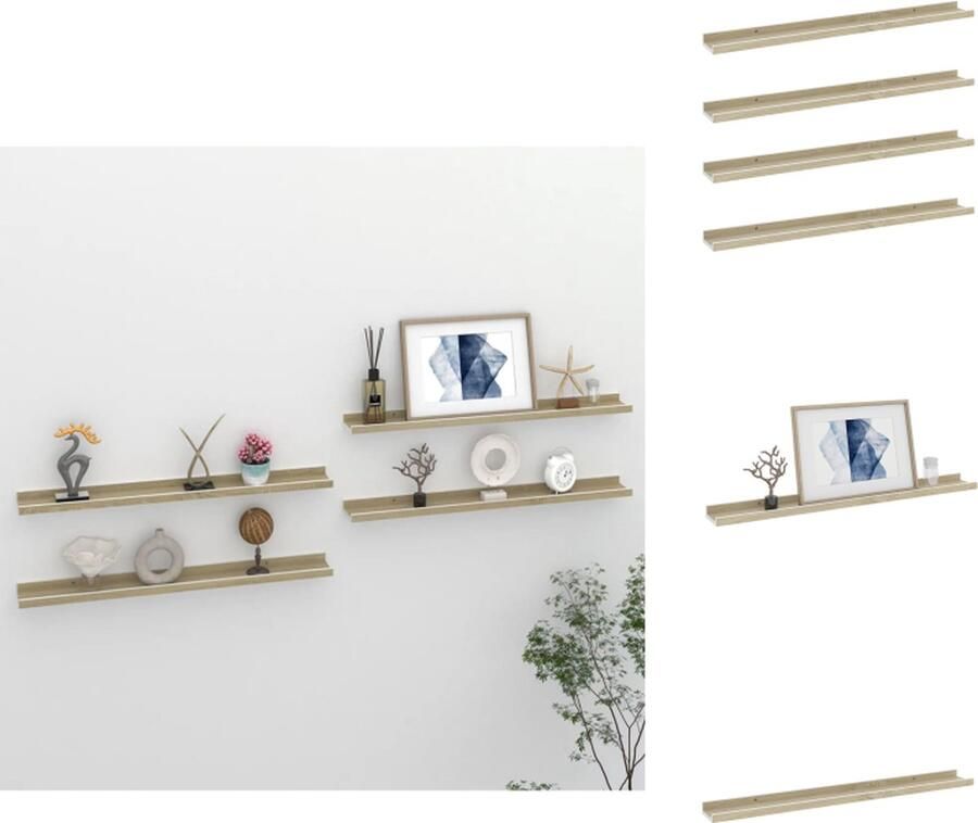 The Living Store Wandschappen 4 st 80x9x3 cm wit en sonoma eikenkleurig Wandplank Schappenset Houten Plank Woonaccessoires Interieurstijl