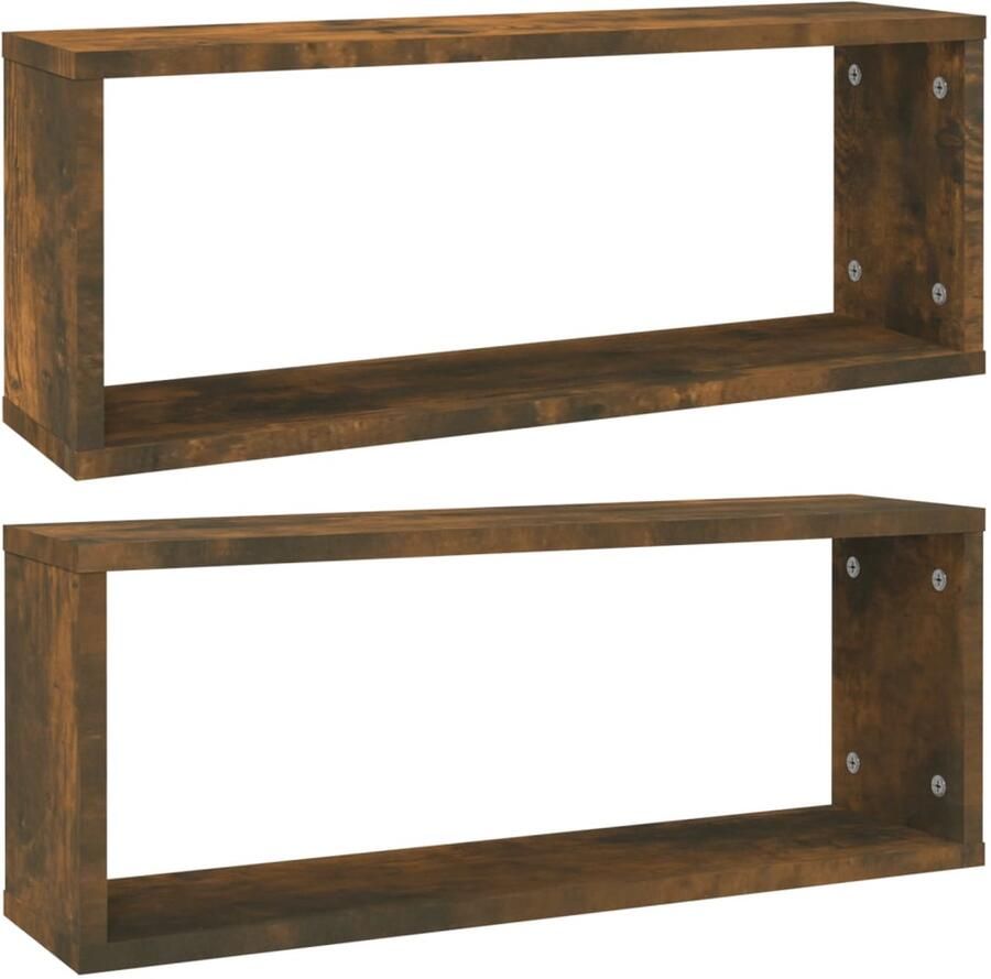 VidaXL Houten Wandplank Wanddecoratie Wandschappen kubus 2 st 60x15x23 cm bewerkt hout gerookt eiken Bergruimte Kastjes Designkast
