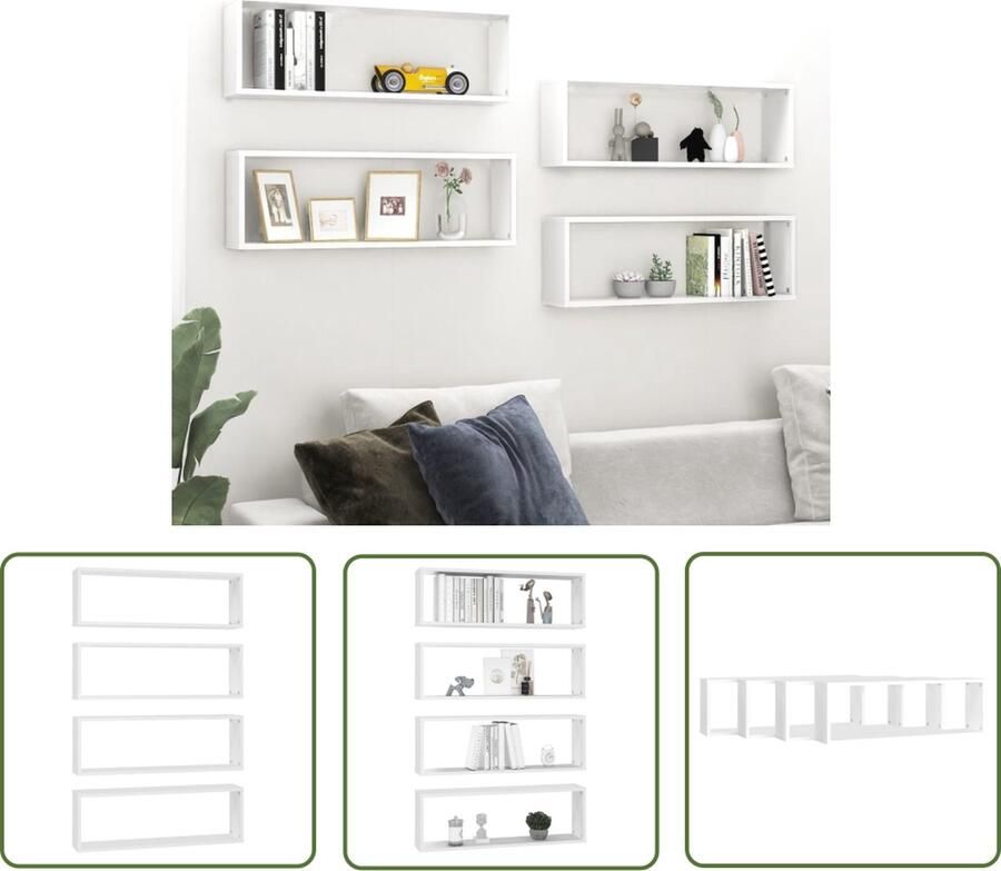The Living Store Wandschappen kubus 4 st 80x15x26 5 cm bewerkt hout wit Wanddecoratie Kasten Opslagmogelijkheden Spaanplaat Meubels Witte Kastjes