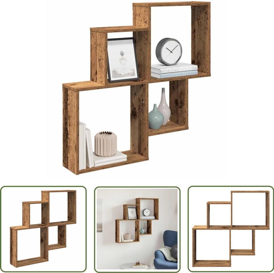 VidaXL Houten Wandplank Wandplanken Wandschap 80x15x78 5 cm bewerkt hout oud houtkleurig Vintage Wandplank Opbergplank Woonaccessoires