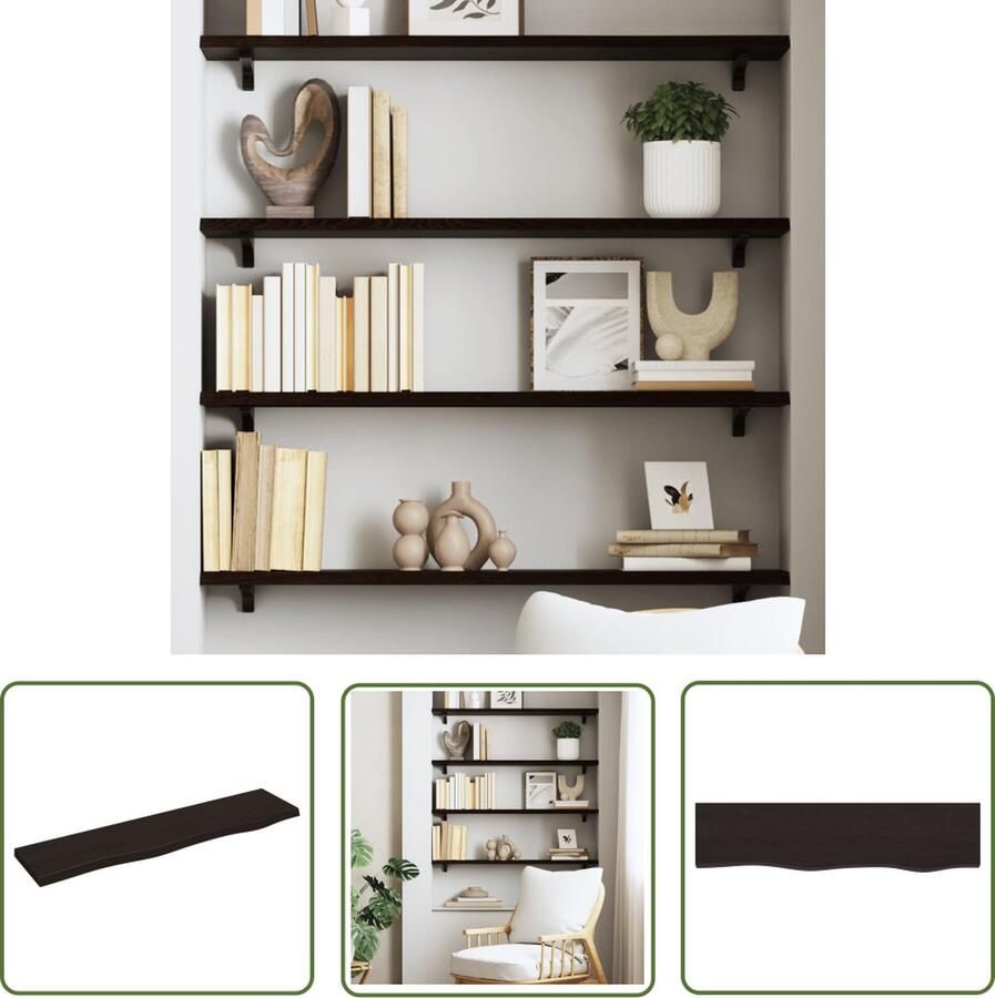 VidaXL Houten Wandplank Wandplanken Wandschap 80x20x2 cm behandeld massief eikenhout donkerbruin Eikenhouten Wandplank Vintage Wandplank Industriële Wandplank