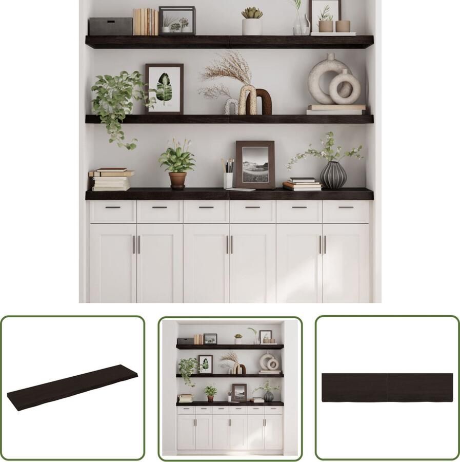 The Living Store Wandschap behandeld massief eikenhout donkerbruin Wandplanken Houten Wandplank Eikenhouten Plank Vintage Wandplank Rustic Wandplank