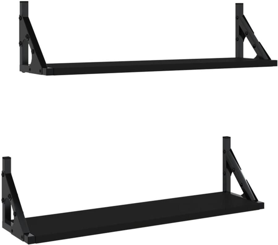 The Living Store Wandschappen 2 st 60x15x15 5 cm zwart Wanddecoratie Wandplankje Woonaccessoires Opslagmogelijkheden Houten Wandrek