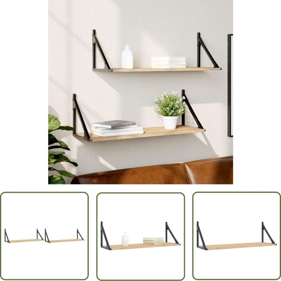 VidaXL Houten Wandplank Wandplanken Wandschappen 2 st 80x25x25 5 cm bewerkt hout sonoma eikenkleur Sonoma Eiken Kleur Badkamerkastjes Keukenaccessoires