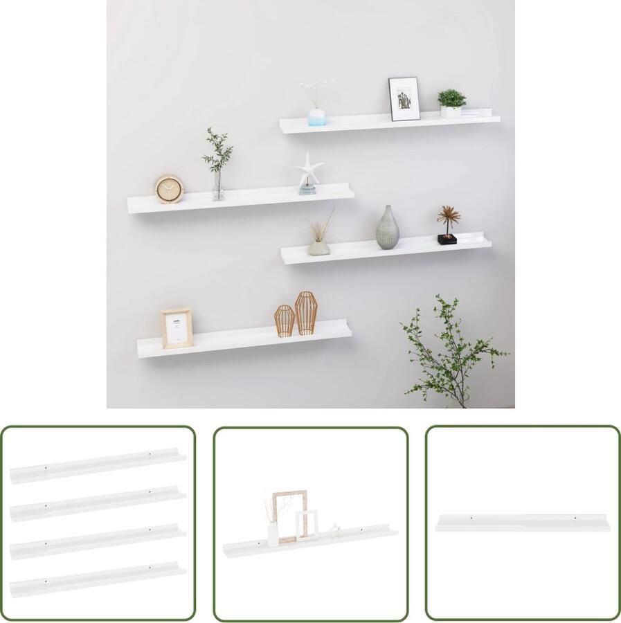 VidaXL Houten Wandplank Wandplanken Wandschappen 4 st 80x9x3 cm hoogglans wit Witte Wandplank Minimalistische Wanddecoratie Woonaccessoires