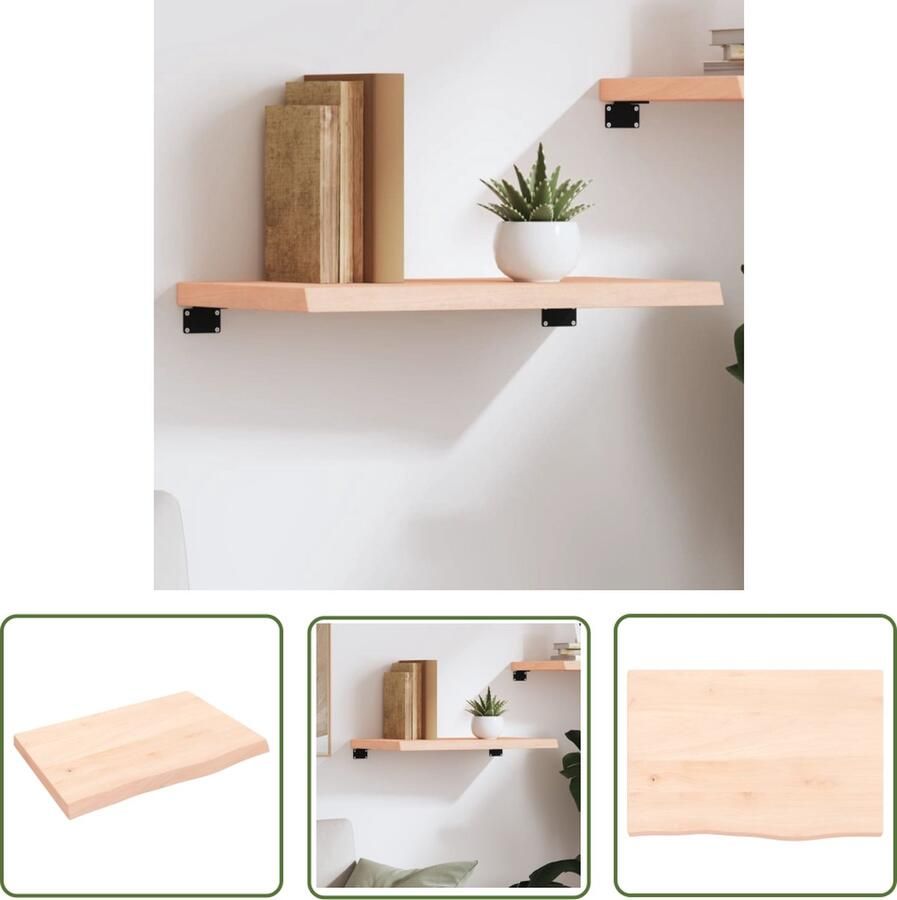 The Living Store Wandschap 60x40x(2-4) cm onbehandeld massief eikenhout Wandplank Houten Wandplank Eikenhouten Wandplank Rustic Wandplank Vintage Wandplank
