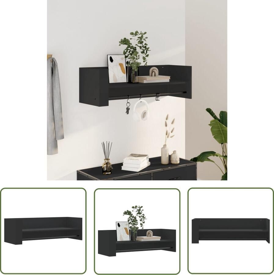 The Living Store Wandschap 100x35x30 5 cm bewerkt hout zwart Zwevend Wandschap Houten Wandplank Bergruimte Opbergkast Wanddecoratie