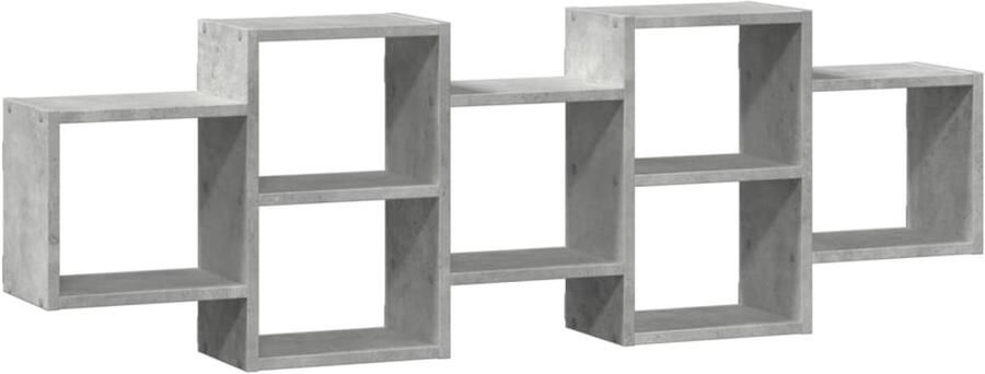 The Living Store Wandschap 129x18x42 cm bewerkt hout betongrijs Wandplank Houten Wandrek Opbergkast Minimalistisch Meubilair Betonnen Grijze Kast