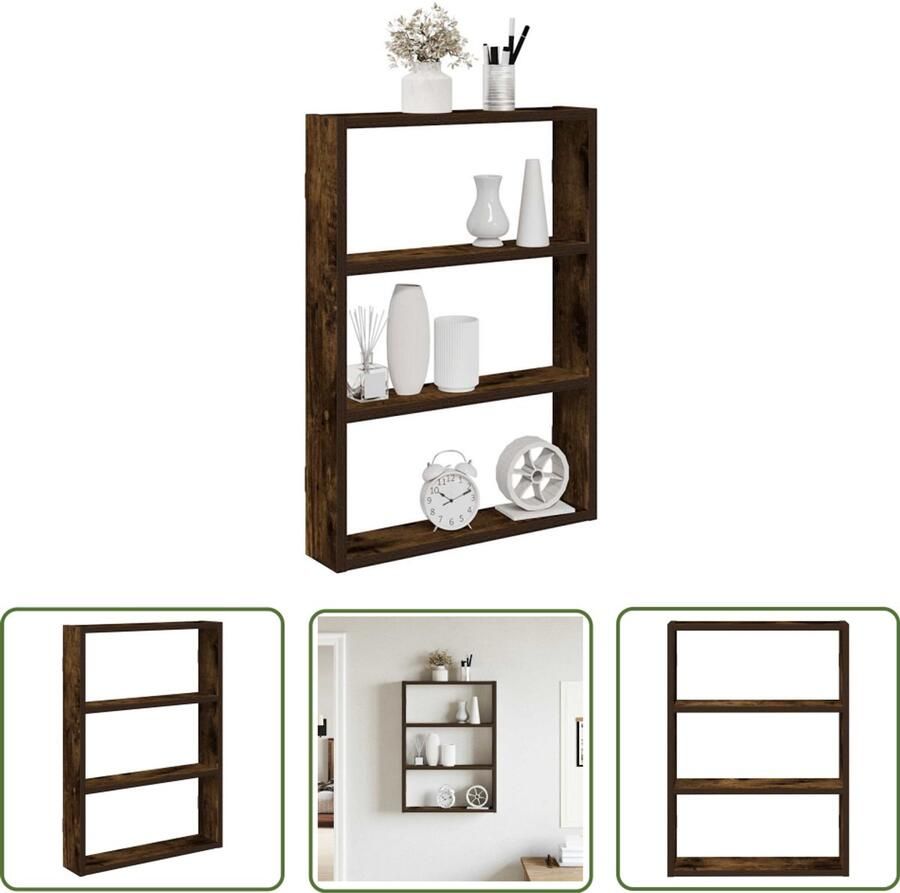 The Living Store Wandschap 43x9x60 cm bewerkt hout gerookt eikenkleurig Wandplank Houten Plank Hangplank Bergruimte Woonaccessoires