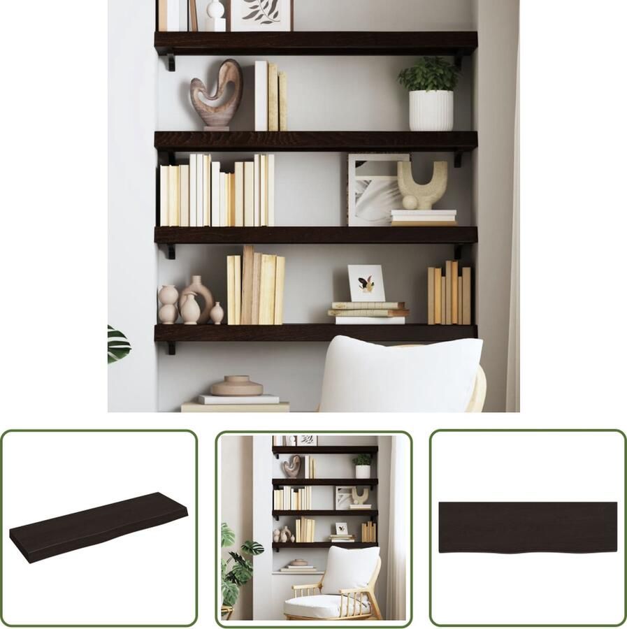 The Living Store Wandschap behandeld massief eikenhout donkerbruin Wandplank Houten Wandplank Eikenhouten Wandplank Vintage Wandplank Industriële Wandplank
