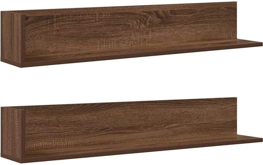 The Living Store Wandschappen 2 st 100x16 5x16 5cm bewerkt hout bruin eikenkleur Wandplank Houten Plank Opbergplank Decoratie Plank Living Room Decor