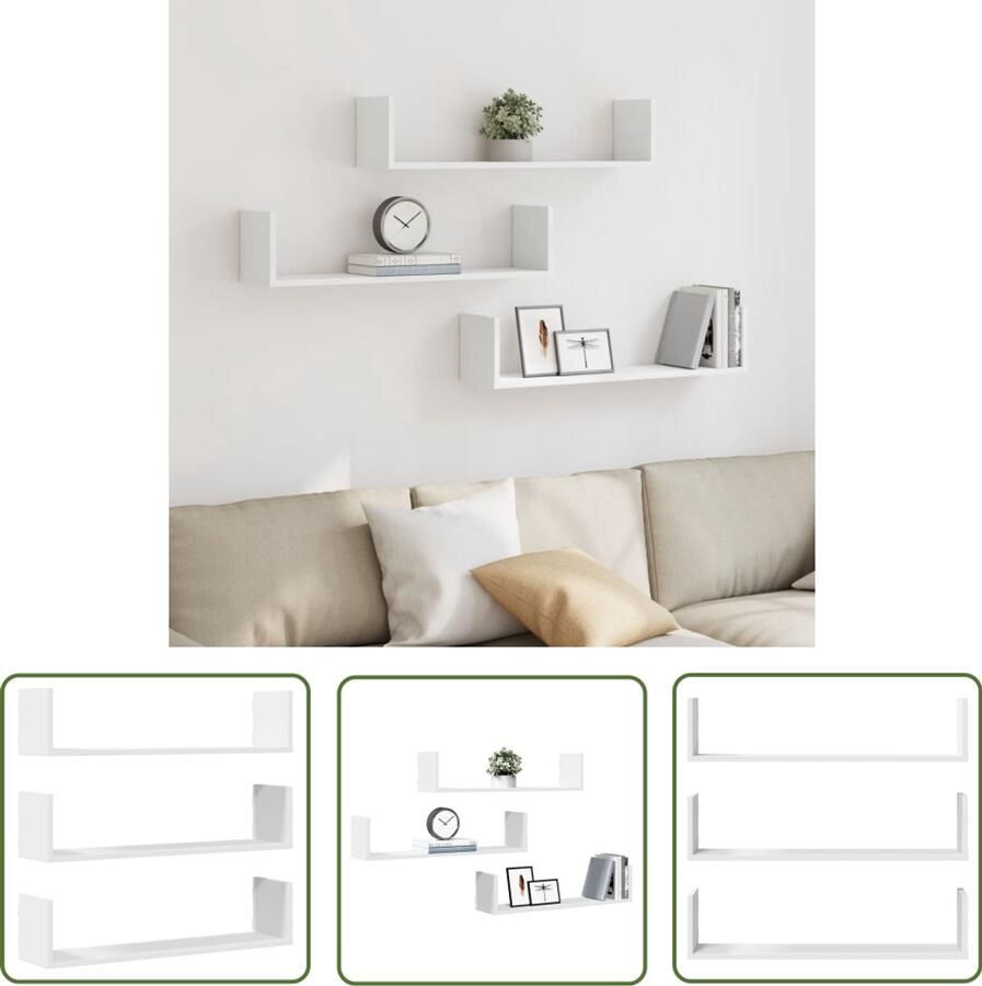 VidaXL Wandschappen 3 st 80x18x18 cm bewerkt hout wit Wandplank Houten Wandplank Opbergplanken Badkamerkast Keukenopstelling