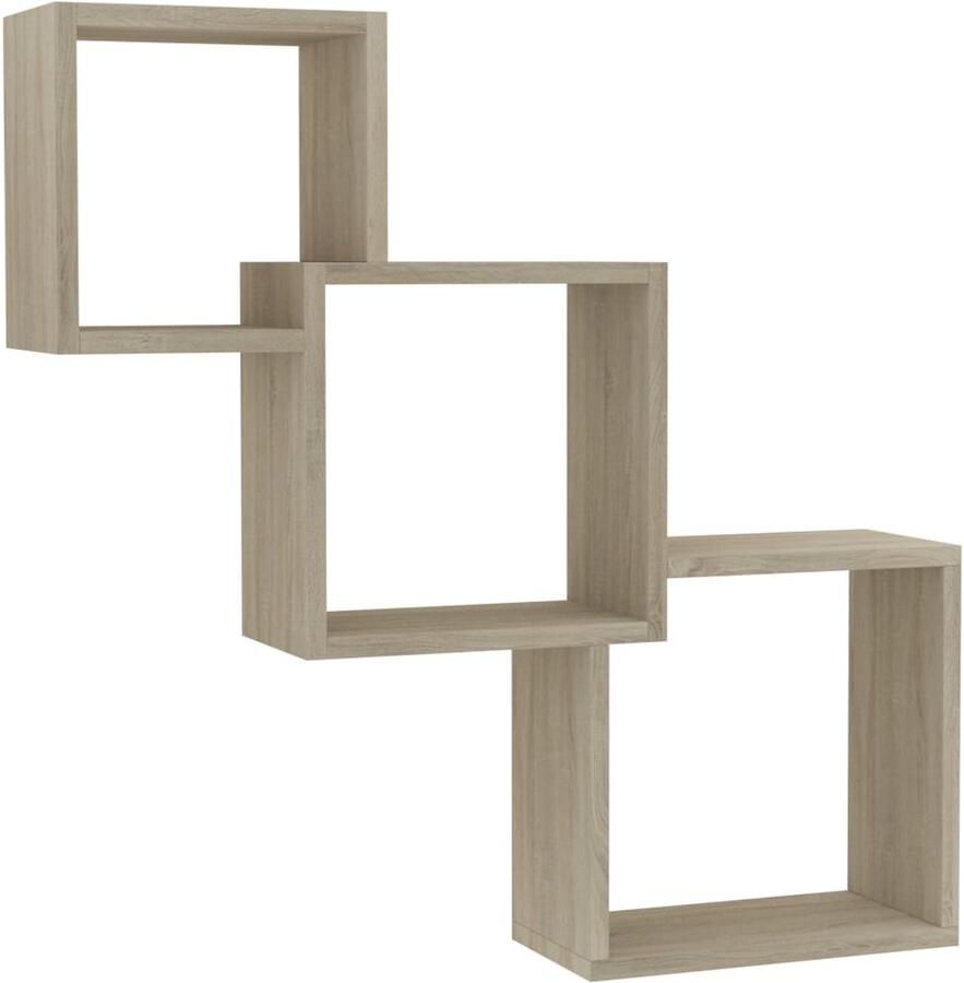 The Living Store Wandschappen kubus 68x15x68 cm spaanplaat sonoma eikenkleurig Kubus Wanddecoratie Houten Wandrek Wandplanken Salon Meubilair Woonaccessoires