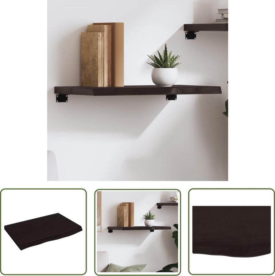 VidaXL Houten Wandplanken Wanddecoratie Wandschap 60x40x(2-4)cm behandeld massief eikenhout donkerbruin Eikenhouten Wandrek Vintage Wandplank Industriële Wandopstelling