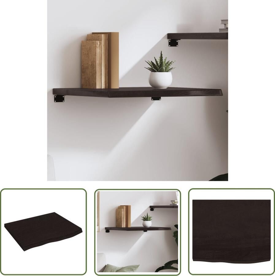 The Living Store Wandschap 60x50x(2-4)cm behandeld massief eikenhout donkerbruin Wandplanken Houten Wandplank Eikenhouten Wandplank Rustic Wandplank Vintage Wandplank