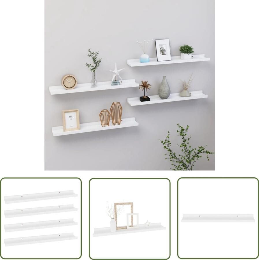 VidaXL Wandschappen 4 st 60x9x3 cm wit Witte Wandplank Houten Wandplanken Mdf Wandplank Wanddecoratie Minimalistische Wandplank