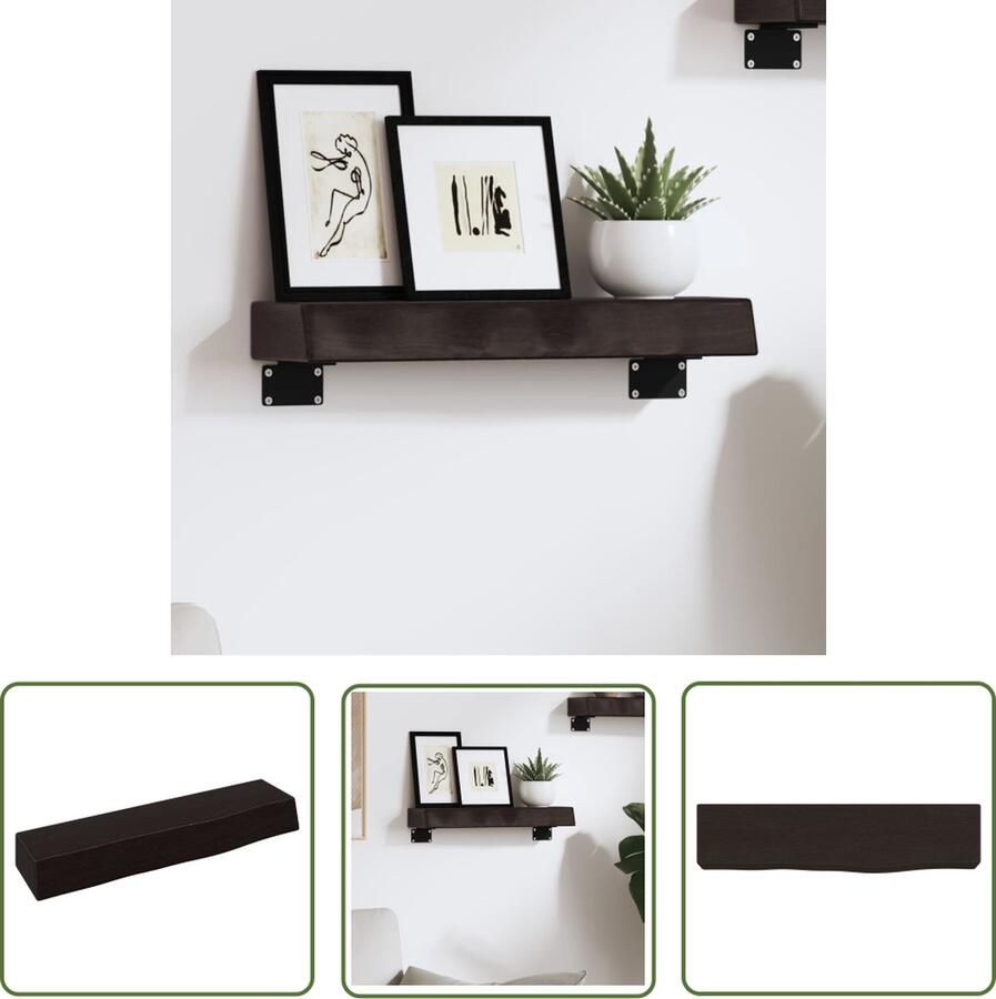 The Living Store Wandschap 40x10x6 cm behandeld massief eikenhout donkerbruin Wandplankje Houten Plank Eikenhouten Wandplank Rustic Wanddecoratie Vintage Wandplank