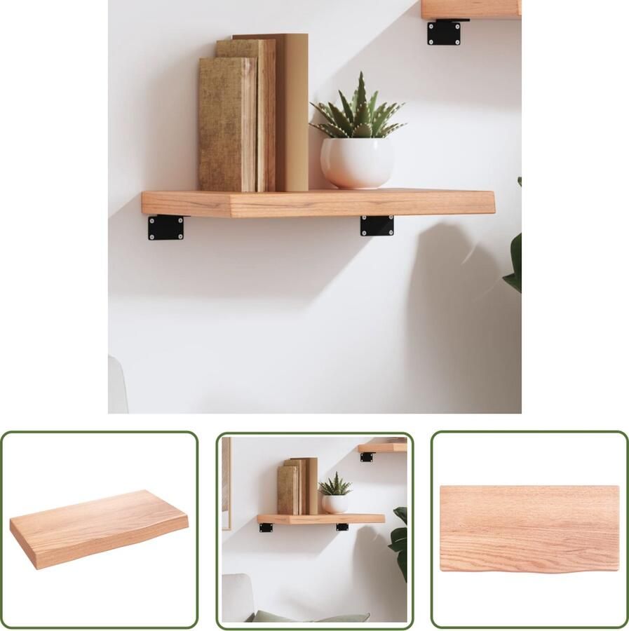 VidaXL Houten Wandplankje Wanddecoratie Wandschap 40x20x4 cm behandeld massief eikenhout lichtbruin Eikenhouten Wandrek Vintage Wandplank Landelijke Wandopstelling