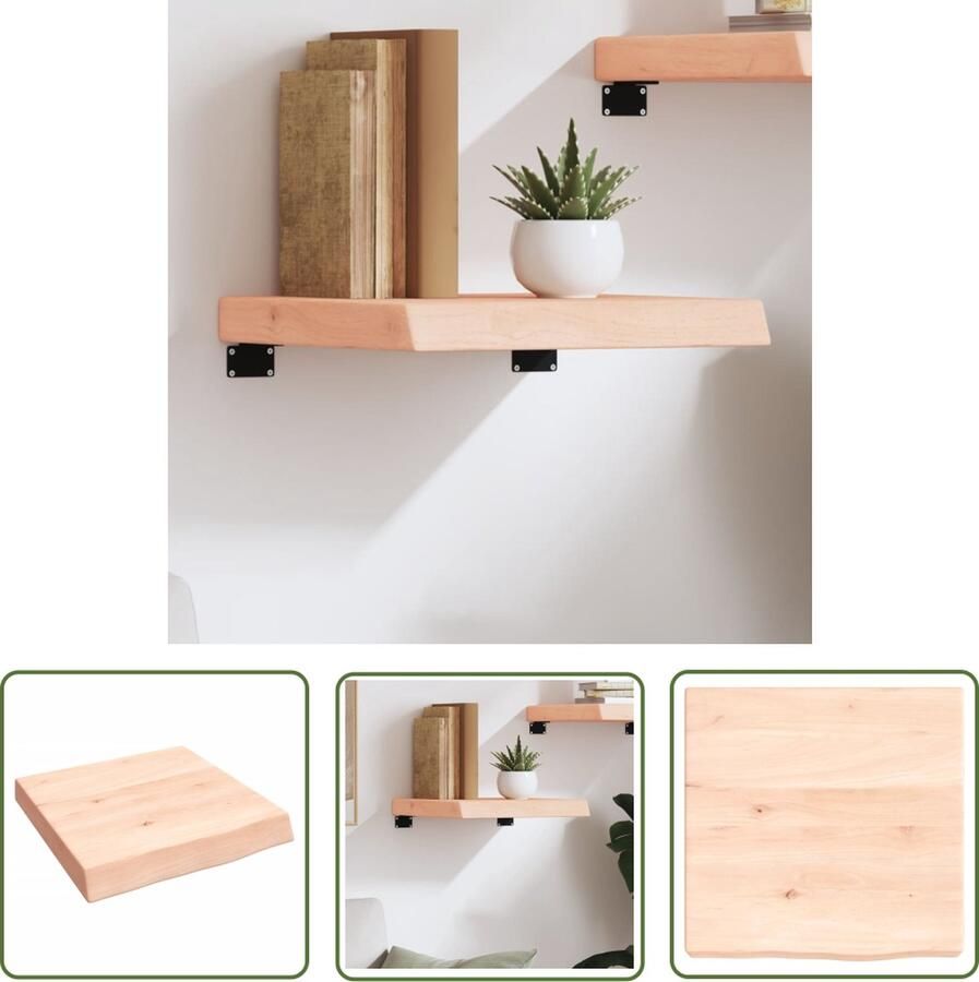 The Living Store Wandplank Eikenhout 40x40x6 cm Rustieke Stijl Duurzame Constructie Veelzijdige Functies Onbehandeld Oppervlak Handgemaakt met Natuurlijke Rand Draagvermogen 20 kg