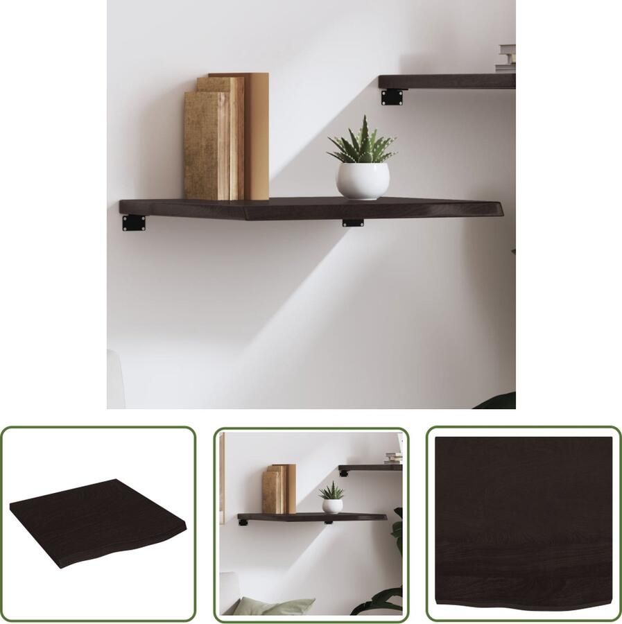 VidaXL Houten Wandplankje Wanddecoratie Wandschap 60x60x(2-4)cm behandeld massief eikenhout donkerbruin Eikenhouten Wandrek Vintage Wandplank Industriële Wandplank