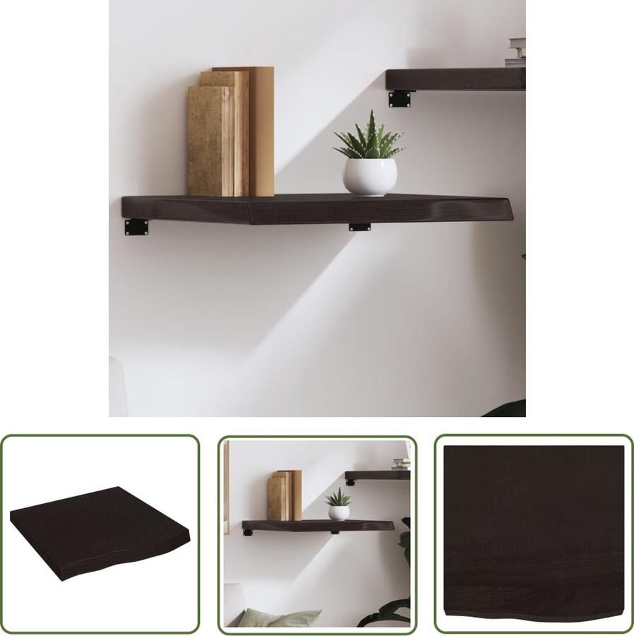 The Living Store Wandschap 60x60x(2-6)cm behandeld massief eikenhout donkerbruin Wandplankje Houten Wandplank Eikenhouten Wandplank Rustic Wandplank Vintage Wandplank