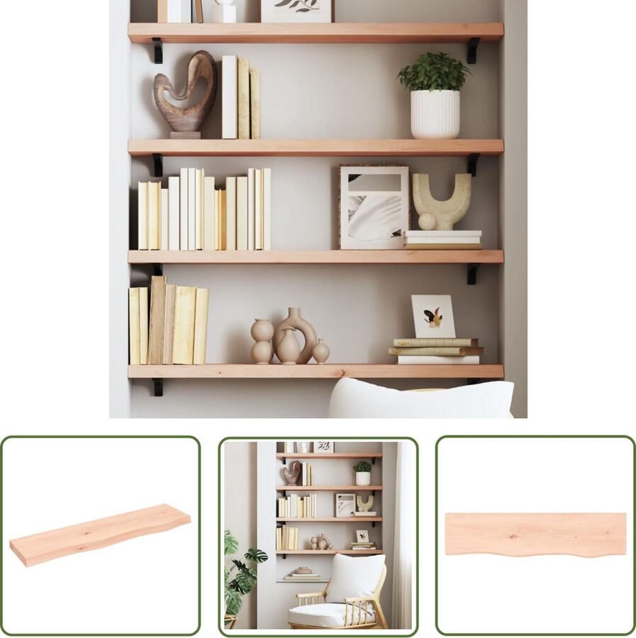 The Living Store Wandschap 80x20x4 cm onbehandeld massief eikenhout Wandplank Houten Plank Eikenhouten Wandplank Rustic Wanddecoratie Opbergplankje