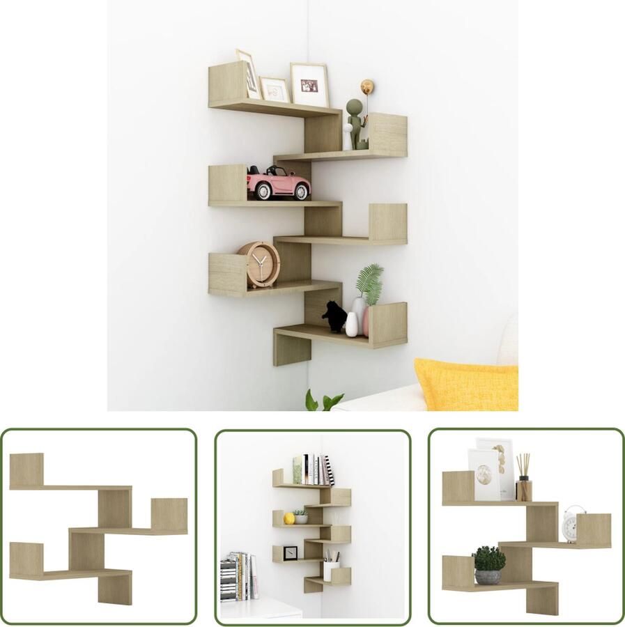 VidaXL Houten Wandrek Hoekwandplank Hoekwandschapen 2 st 40x40x50 cm bewerkt hout sonoma eikenkleur Sonomaneik Kleur Woonaccessoires Vintage Kast