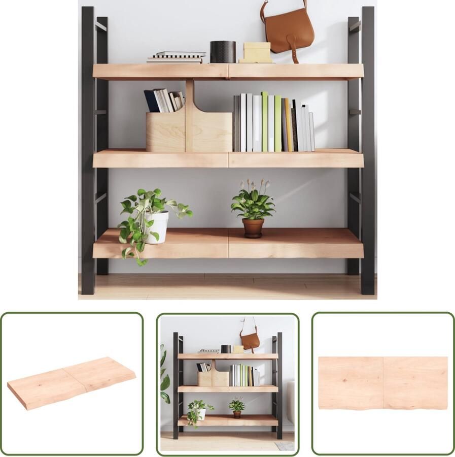 VidaXL Houten Wandrek Wanddecoratie Wandschap 120x50x(2-6) cm onbehandeld massief eikenhout Eikenhouten Plank Vintage Wandplank Industriële Wandopstelling