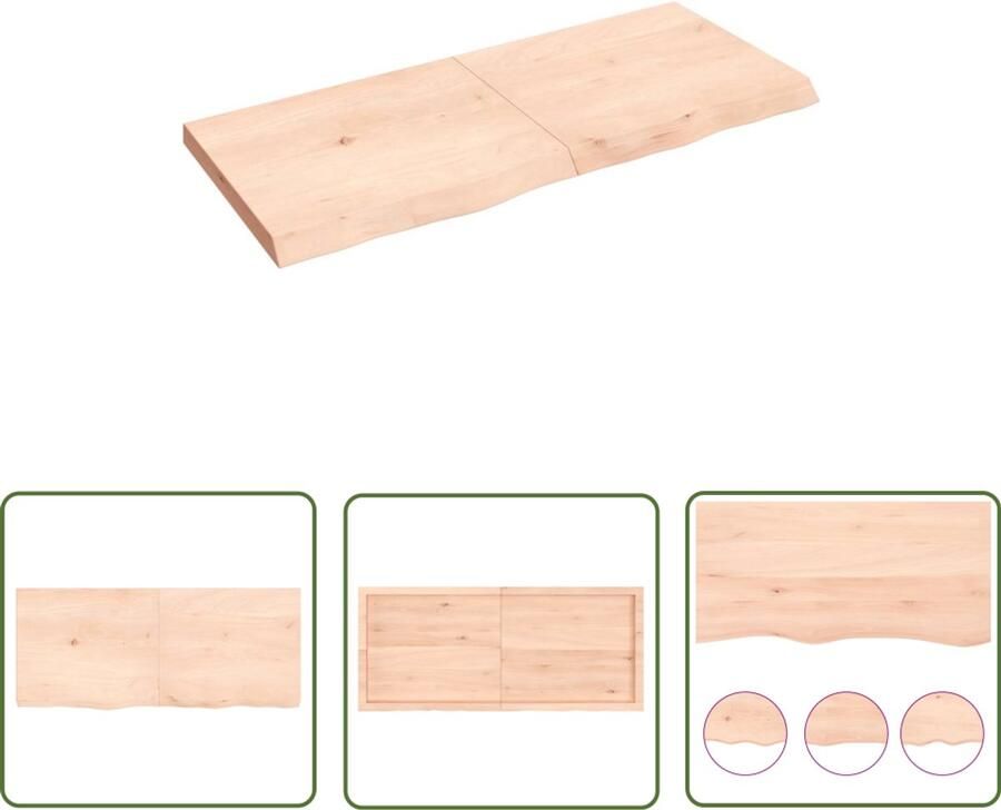 The Living Store Wandschap 140x60x(2-6) cm onbehandeld massief eikenhout Wandplank Houten Plank Eikenhouten Wandplank Rustic Wanddecoratie Vintage Wandplank - Foto 2