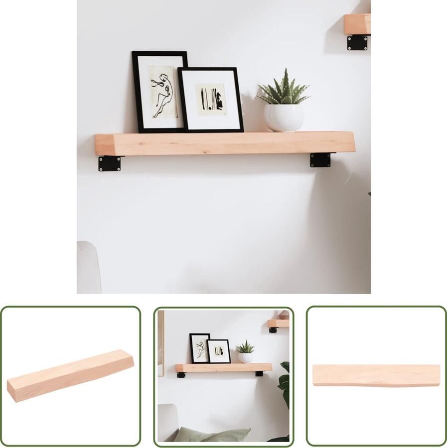 The Living Store Wandschap 60x10x6 cm onbehandeld massief eikenhout Wandplank Houten Plank Eikenhouten Wandplank Opbergplankje Muurplank